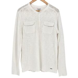 Express Men's White Henley Slub Long Sleeve Shirt Size M
